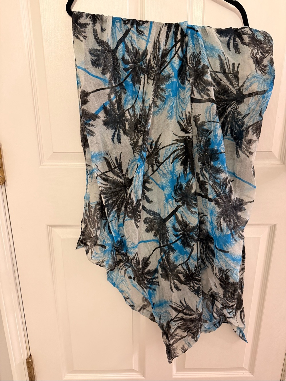 Blue & Black Palm-Print Lightweight Scarf Wrap